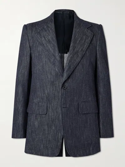Husbands Slub Cotton And Hemp-blend Twill Blazer In Black