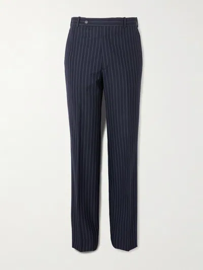 Husbands Straight-leg Pinstriped Wool Suit Trousers In Blue