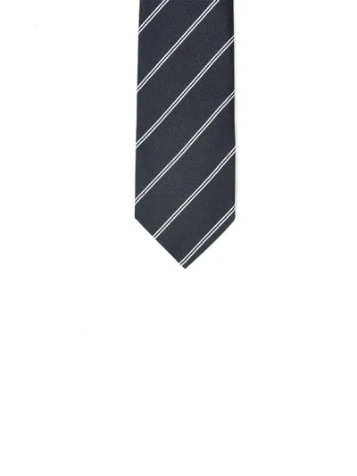 Husbands Tie In Black With White Stripes