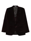Husbands Velvet Single-breasted Blazer In Burgundy