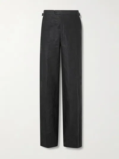Husbands Wide-leg Linen Suit Trousers In Black