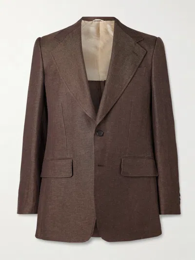 Husbands Mens Tobacco Single-breasted Linen Twill Jacket In Brown