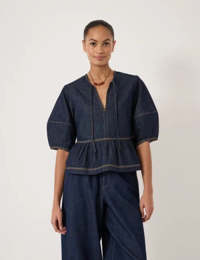 Hush Betty Barrel Sleeve Denim Top In Blue