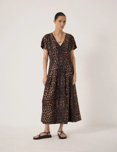 Hush Bronte Pleated Air Flow Midi Dress In Brown