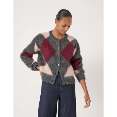 Hush Brushed Argyle Knitted Cardigan In Multi