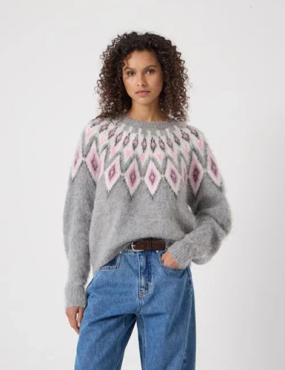 Hush Brushed Fair Isle Mohair Blend Sweater In Gray