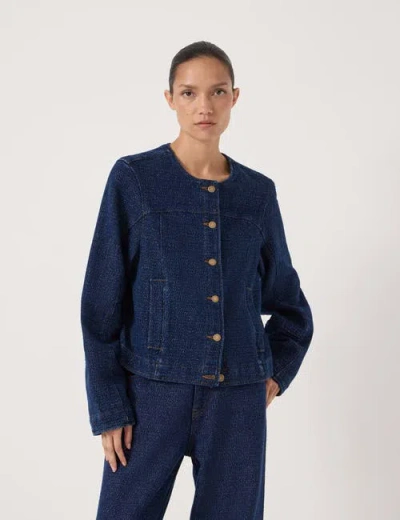 Hush Collarless Lurex Denim Jacket In Blue