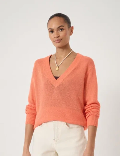 Hush Coralie Linen Blend V-neck Jumper In Orange