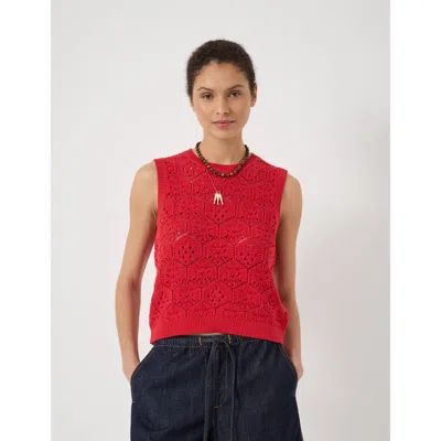 Hush Crochet Cotton Sleeveless Vest In Red