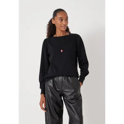 Hush Emily Puff Sleeve Relaxed Top In Black