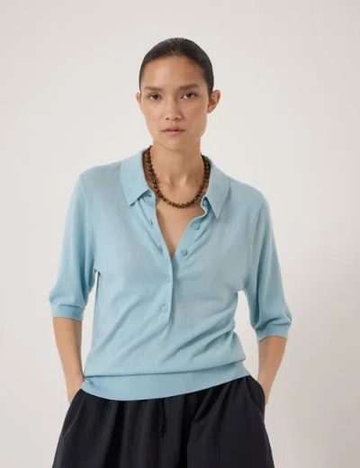 Hush Fine Knit Short Sleeve Polo Top In Blue