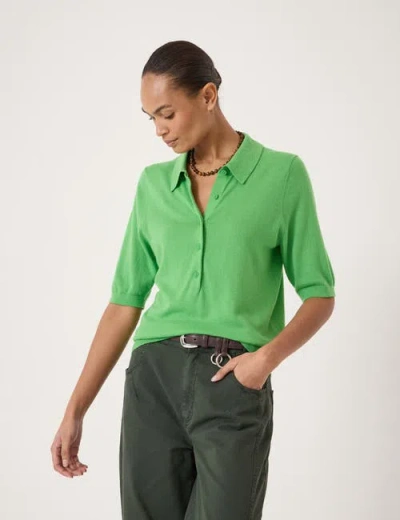 Hush Fine Knit Short Sleeve Polo Top In Green