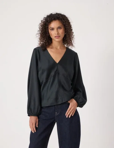 Hush Grace Satin Long Sleeve Top In Black