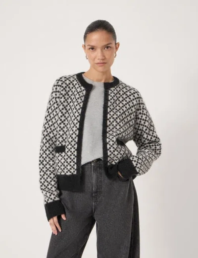 Hush Jacquard Wool Edge To Edge Cardigan In Black