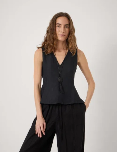 Hush Jose V-neck Godet Linen Top In Black