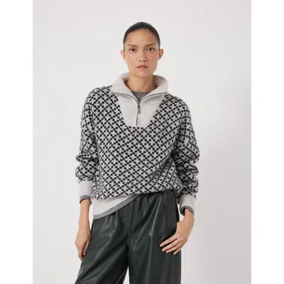 Hush Juno Quarter Zip Mono Jacquard Jumper In Gray