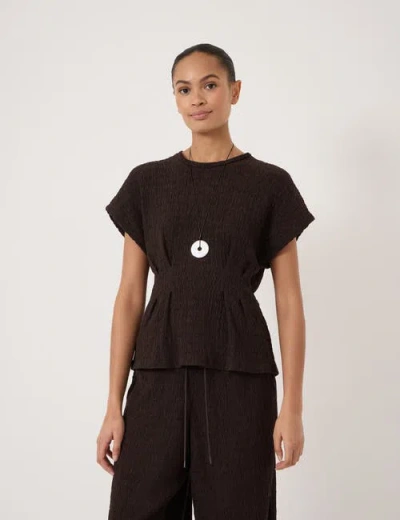 Hush Keira Textured Pleat Release Jersey Top In Brown