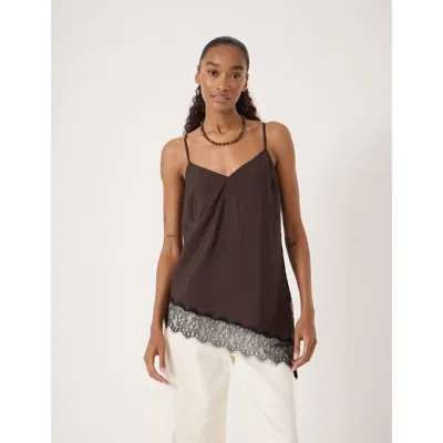 Hush Marnie Asymmetric Lace Trim Cami Top In Brown