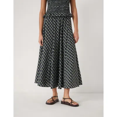 Hush Mavi Godet Crinkle Midi Skirt In Multi