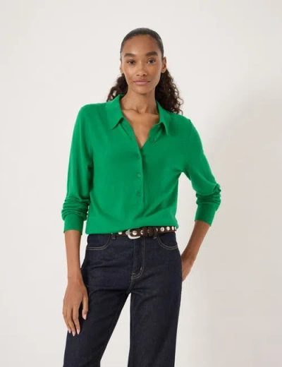 Hush Merino Long Sleeve Polo Top In Green