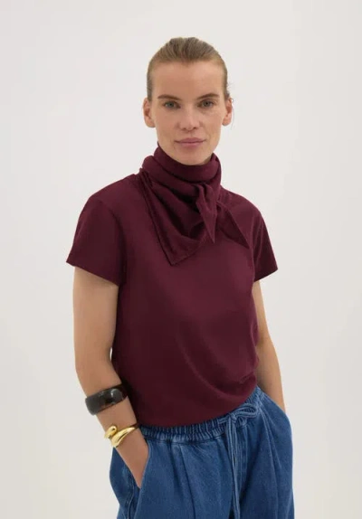 Hush Minna Slim Fit Scarf Detail Slub T-shirt In Burgundy