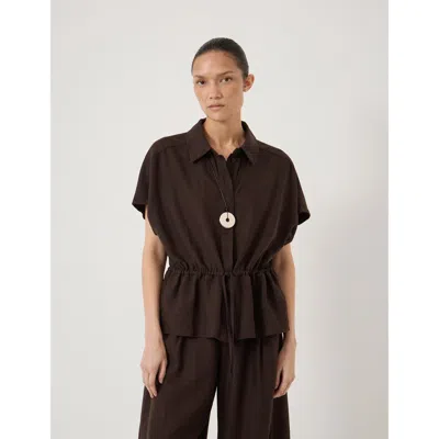 Hush Mirai Linen Blend Short Sleeve Shirt In Brown