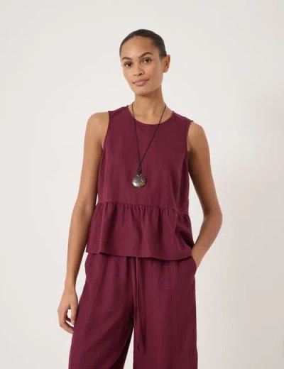 Hush Nomie Linen Blend Peplum Top In Burgundy