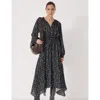 Hush Odelia Printed Long Sleeve Chiffon Dress In Black