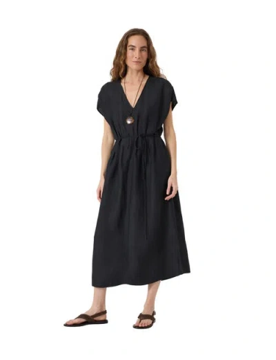 Hush Remy Pleated Linen Blend Midi Dress In Black