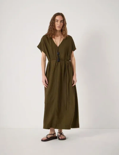 Hush Remy Pleated Linen Blend Midi Dress In Green