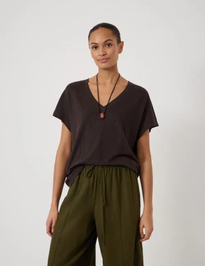 Hush Rosalia Linen Blend V-neck T-shirt In Brown