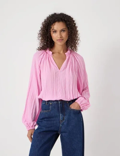 Hush Ruffled Long Sleeve Blouse In Pink