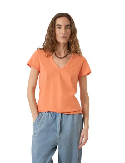 Hush Slim Fit Slub Cotton V-neck T-shirt In Orange