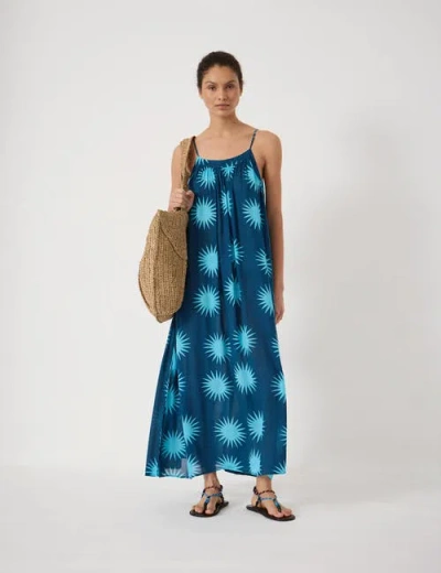 Hush Strappy Printed Maxi Beach Dress In Blue