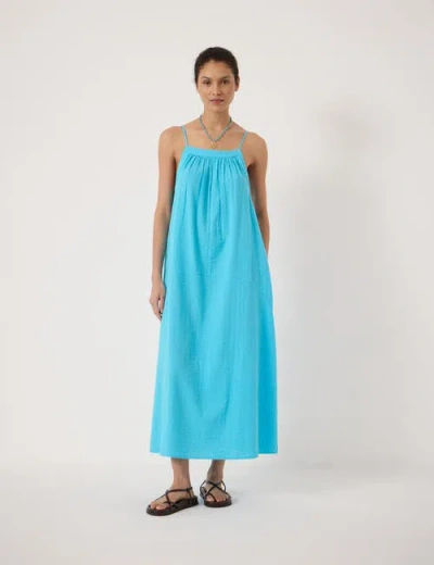 Hush Strappy Seersucker Maxi Beach Dress In Blue