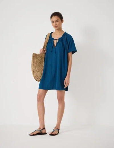 Hush Tie Neck Short Sleeve Beach Mini Dress In Multi