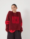 Hush Varsity Jacquard Wool Blend Sweater In Red