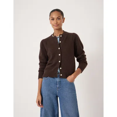 Hush Wool Blend Gathered Shoulder Cardigan In Brown