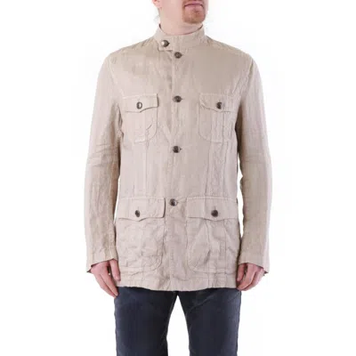 Husky Beige Linen Men's Coat In Sand