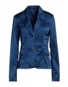 Husky Woman Blazer Blue Size 6 Polyester, Polyurethane In Blue