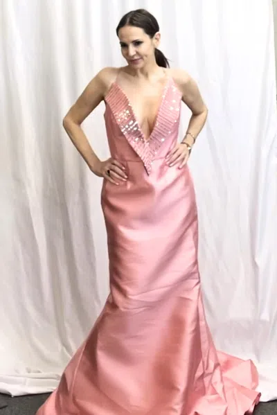Hussein Bazaza Sleeveless Silk Satin Gown In Pink