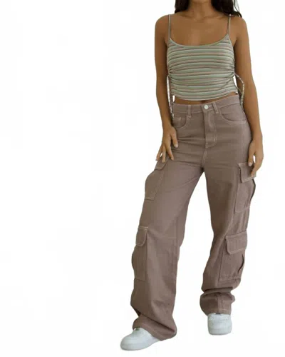 Hustle N Holla Kendra Cargo Pants In Sand Stone In Brown