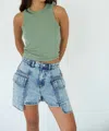 Hustle N Holla Thea Cargo Denim Short In Light Blue