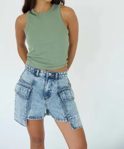 Hustle N Holla Thea Cargo Denim Short In Light Blue