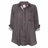 Hut Noosa Women's Black / Grey Grey & Grey Stripe Boyfriend Linen Oversized Shirt