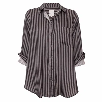 Hut Noosa Women's Black / Grey Grey & Grey Stripe Boyfriend Linen Oversized Shirt In Multi