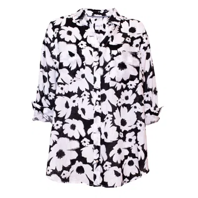 Hut Noosa Women's Black / White Black & White Floral Boyfriend Linen Shirt In Black/white