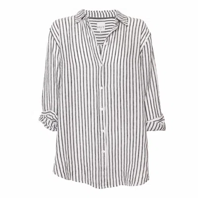 Hut Noosa Women's Black / White Black Yarn Dye Stripe Boyfriend Linen Shirt In Multi