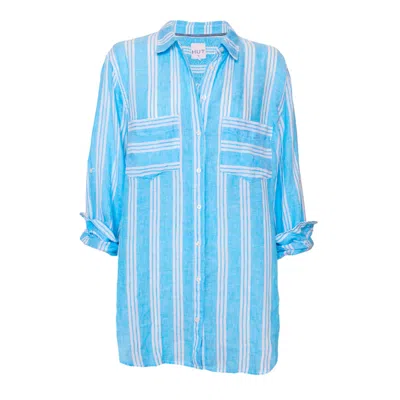Hut Noosa Women's Blue Bell Stripe Boyfriend Linen Shirt