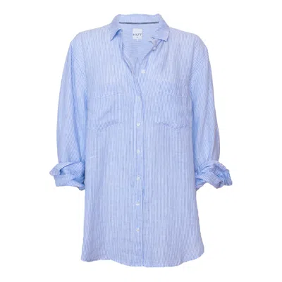 Hut Noosa Women's Blue / White Baby Blue Stripe Boyfriend Linen Shirt In Blue/white
